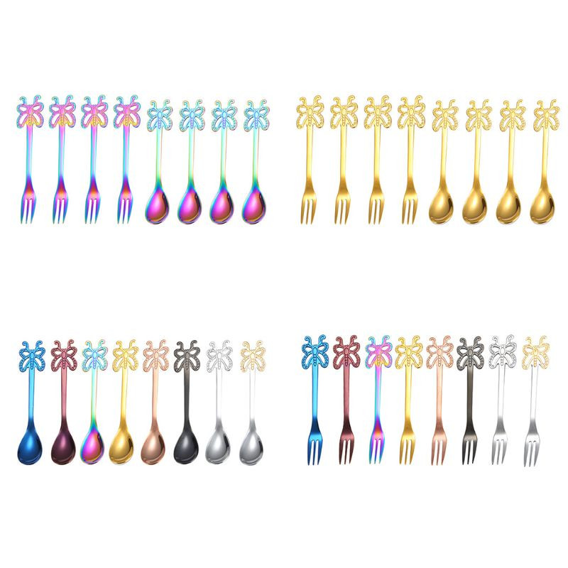 F63A 8db Rozsdamentes acél pillangók Kávés Teakanalak Villa Rúd Italkoktél Keverő Keverő Konyhai étkészlet