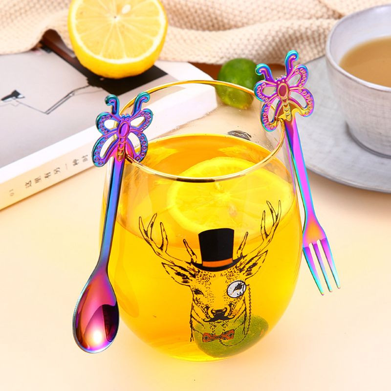 F63A 8db Rozsdamentes acél pillangók Kávés Teakanalak Villa Rúd Italkoktél Keverő Keverő Konyhai étkészlet