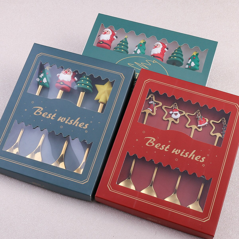 4 komada Novogodišnja Božićna žlica Vilica Božićni ukrasi za dom Božićni darovi Navidad 2023. Božićni ukrasi posuđa Darovi za djecu