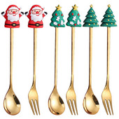 Crăciun Lingură Linguri Furculiță Cafea Desert Oțel inoxidabil Argintari de Crăciun Favoruri Set de petrecere Goldenstirring Amestecare Moș Crăciun Espresso