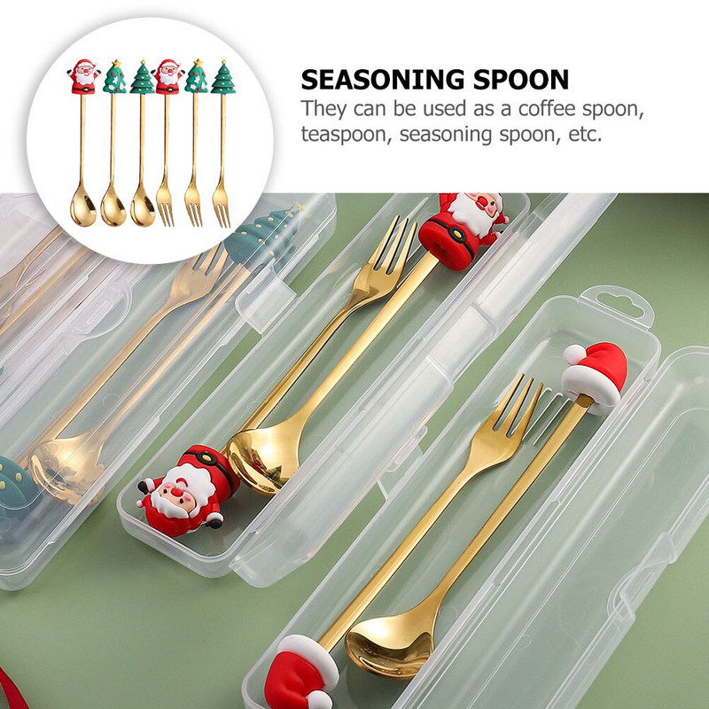 Crăciun Lingură Linguri Furculiță Cafea Desert Oțel inoxidabil Argintari de Crăciun Favoruri Set de petrecere Goldenstirring Amestecare Moș Crăciun Espresso