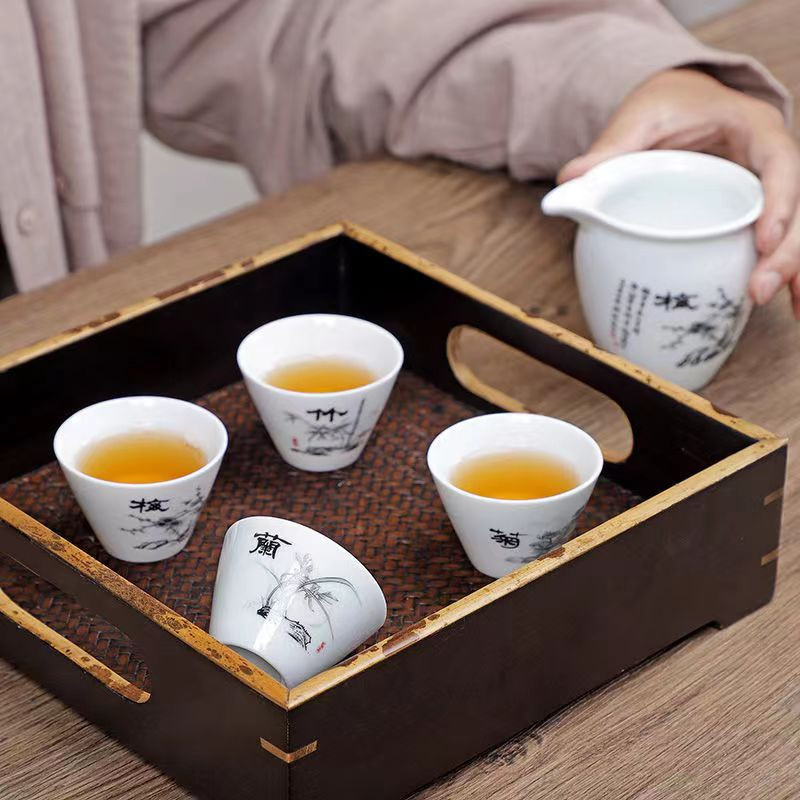 4 ks Kung Fu čajové šálky, keramická čajová súprava, príslušenstvo, šálky a hrnčeky, čajník Yixing, riad, samovar, kanvice Gaiwan Shu Puer, nálevník