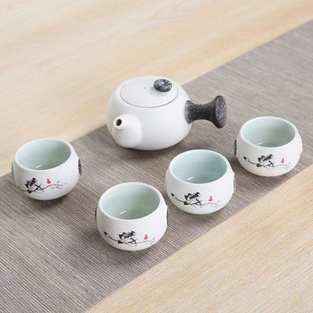 Изящен сервиз за чай Snowflake Glaze Kung Fu Чаен комплект за преносим чай за пътуване на открито Керамична чаша Чайник Yixing Чайник Чайни съдове Shu Puer Чаши
