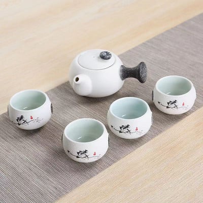 Vynikajúca čajová súprava Kung Fu s glazúrou v snehovej vločke, prenosná vonkajšia cestovná čajová súprava, keramický hrnček, kanvica na čaj Yixing, riad Shu Puer