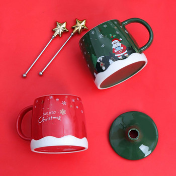 Комплекти за чай 2022 г. Разнообразие от опции Коледна творческа тенденция Капак за чаша и лъжица Голяма керамична чаша за кафе Чаша за чай Подарък за Нова година
