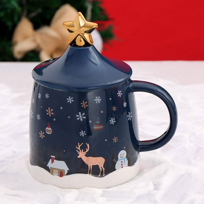 Seturi de ceaiuri 2022 Varietate de opțiuni Crăciun Tendință creativă Căni Capac și lingură Ceașcă mare de cafea din ceramică Cadou de Anul Nou