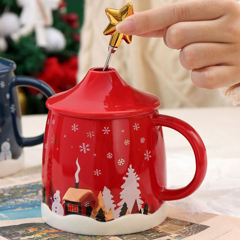 Seturi de ceaiuri 2022 Varietate de opțiuni Crăciun Tendință creativă Căni Capac și lingură Ceașcă mare de cafea din ceramică Cadou de Anul Nou