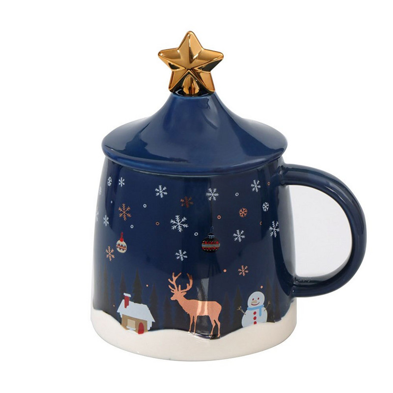 Seturi de ceaiuri 2022 Varietate de opțiuni Crăciun Tendință creativă Căni Capac și lingură Ceașcă mare de cafea din ceramică Cadou de Anul Nou