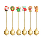 6 vnt Kalėdiniai nerūdijančio plieno kavos šaukštai Kalėdų papuošimai namams Linksmų Kalėdų dovanos Naujųjų metų vaisių šakutė ledų šaukštas