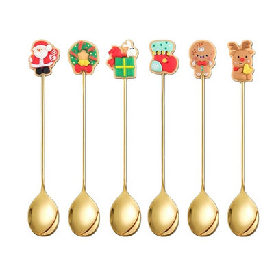 6 vnt Kalėdiniai nerūdijančio plieno kavos šaukštai Kalėdų papuošimai namams Linksmų Kalėdų dovanos Naujųjų metų vaisių šakutė ledų šaukštas