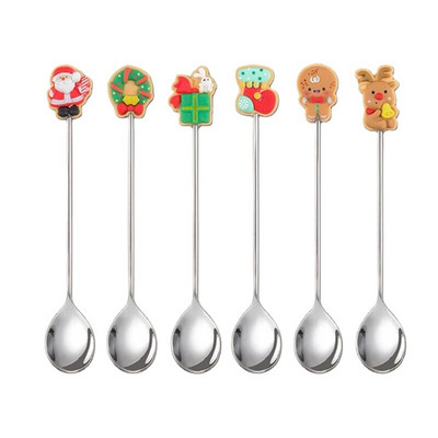 6 vnt Kalėdiniai nerūdijančio plieno kavos šaukštai Kalėdų papuošimai namams Linksmų Kalėdų dovanos Naujųjų metų vaisių šakutė ledų šaukštas