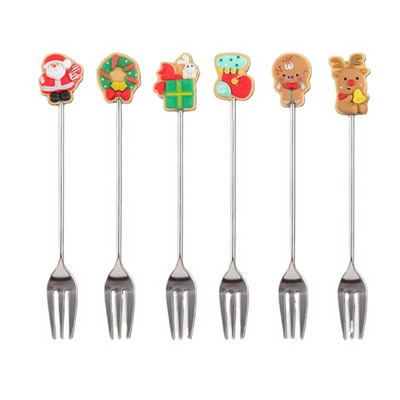 6 vnt Kalėdiniai nerūdijančio plieno kavos šaukštai Kalėdų papuošimai namams Linksmų Kalėdų dovanos Naujųjų metų vaisių šakutė ledų šaukštas