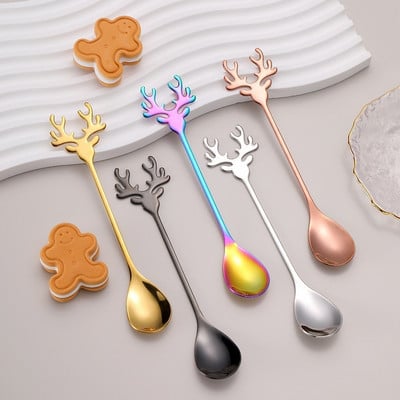 304 Creative Antlers nerūsējošā tērauda virtuves kafija Ziemassvētku aļņa karote Vērtīgs galda piederumu komplekts dāvanu kastīte meitenei sirds aksesuāri