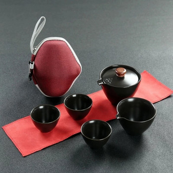 Преносим комплект за кафе и чай за пътуване на открито Чаена посуда с чанта за съхранение Чайник Чаша за чай Китайски кунг-фу комплекти за чай Чайник за gaiwan Teapo