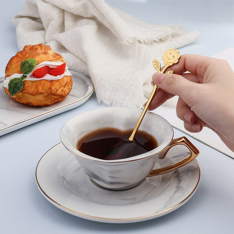 10 bucăți/lot lingurițe de cafea din oțel inoxidabil cu floarea-soarelui pisică drăguță linguri de cafea pentru favoruri de petrecere copii femei cele mai bune prietene cadouri tendințe