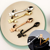 Kreatív aranyos macskák kávéskanál rozsdamentes acél teáskanál desszert snack gombóc fagylalt teáskanál étkészletek konyhai kiegészítők