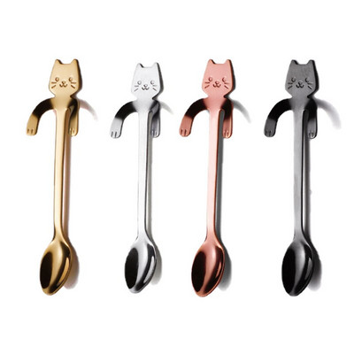 Kreatív aranyos macskák kávéskanál rozsdamentes acél teáskanál desszert snack gombóc fagylalt teáskanál étkészletek konyhai kiegészítők