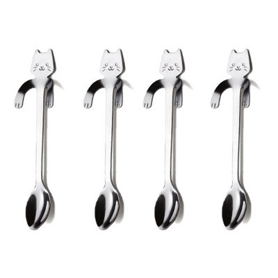 Kreatív aranyos macskák kávéskanál rozsdamentes acél teáskanál desszert snack gombóc fagylalt teáskanál étkészletek konyhai kiegészítők