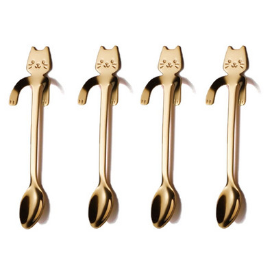 Kreatív aranyos macskák kávéskanál rozsdamentes acél teáskanál desszert snack gombóc fagylalt teáskanál étkészletek konyhai kiegészítők