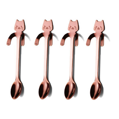 Kreatív aranyos macskák kávéskanál rozsdamentes acél teáskanál desszert snack gombóc fagylalt teáskanál étkészletek konyhai kiegészítők