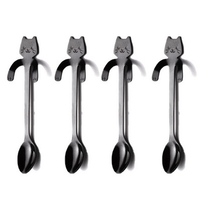 Kreatív aranyos macskák kávéskanál rozsdamentes acél teáskanál desszert snack gombóc fagylalt teáskanál étkészletek konyhai kiegészítők