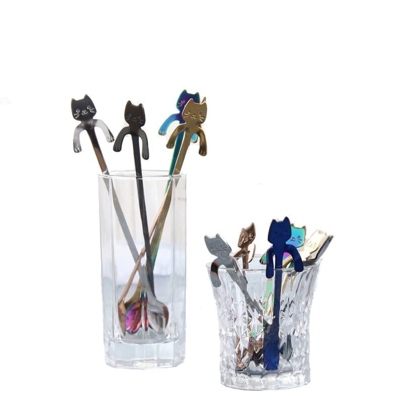 Kreatív aranyos macskák kávéskanál rozsdamentes acél teáskanál desszert snack gombóc fagylalt teáskanál étkészletek konyhai kiegészítők