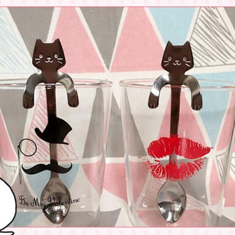 Kreatív aranyos macskák kávéskanál rozsdamentes acél teáskanál desszert snack gombóc fagylalt teáskanál étkészletek konyhai kiegészítők