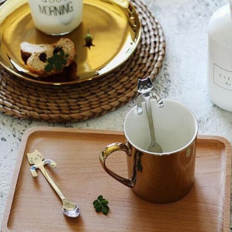 Kreatív aranyos macskák kávéskanál rozsdamentes acél teáskanál desszert snack gombóc fagylalt teáskanál étkészletek konyhai kiegészítők