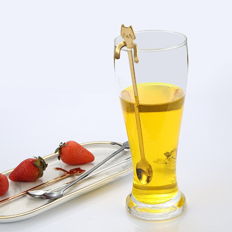 Kreatív aranyos macskák kávéskanál rozsdamentes acél teáskanál desszert snack gombóc fagylalt teáskanál étkészletek konyhai kiegészítők