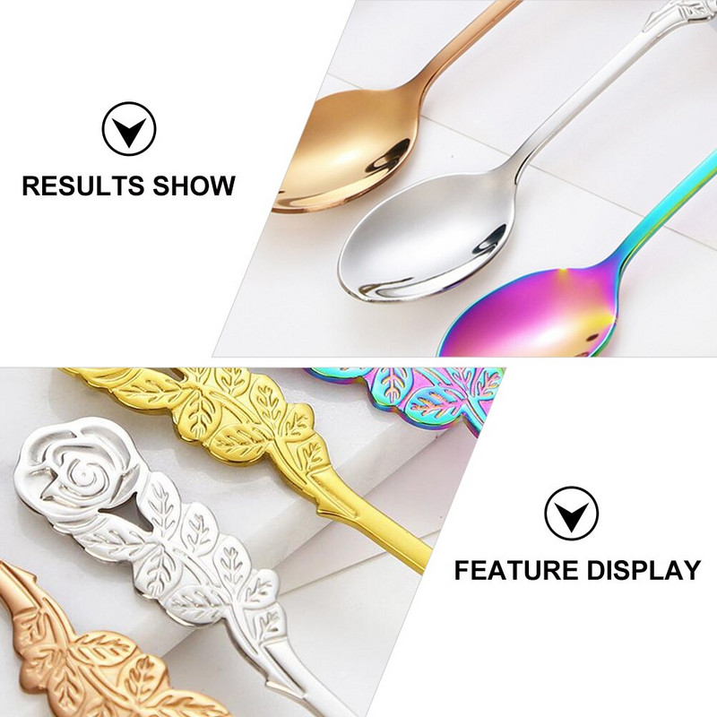 6 vnt. nerūdijančio plieno kavos šaukštai rožių rankena Desertinės arbatos šaukšteliai maišymo kaušelis kavos arbatos uogienei vonios druskos (auksinės)