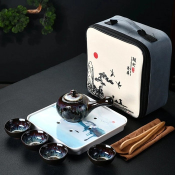 Китайски кунг-фу Пътуващ сервиз за чай Чайник с керамична глазура Чаша за чай Gaiwan Порцеланов чайник Чайници Комплекти прибори за чай Чаена церемония
