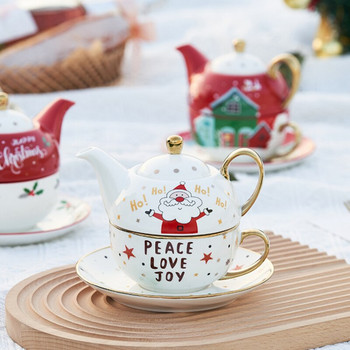 Коледни шарки Порцеланови персонални комплекти за чай Керамичен преносим сервиз за чай с чайник Сервиз за чаша за чай Чинийка за подарък 1 поръчка