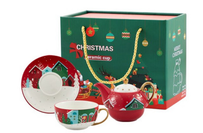 Kalėdinio rašto porcelianiniai asmeniniai arbatos rinkiniai Keraminis nešiojamas arbatos rinkinys su arbatinuko arbatos puodeliu lėkštės paslauga dovanai 1 užsakymas