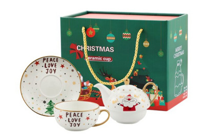Kalėdinio rašto porcelianiniai asmeniniai arbatos rinkiniai Keraminis nešiojamas arbatos rinkinys su arbatinuko arbatos puodeliu lėkštės paslauga dovanai 1 užsakymas