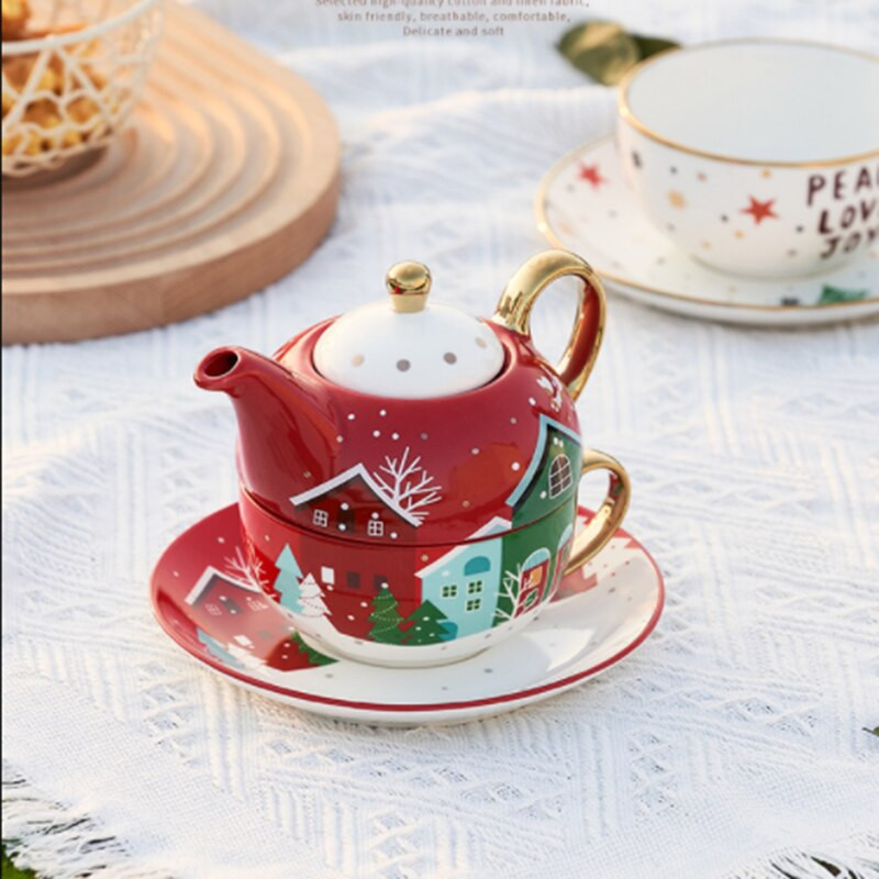Kalėdinio rašto porcelianiniai asmeniniai arbatos rinkiniai Keraminis nešiojamas arbatos rinkinys su arbatinuko arbatos puodeliu lėkštės paslauga dovanai 1 užsakymas