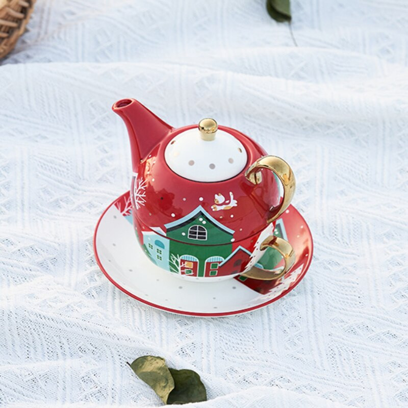 Kalėdinio rašto porcelianiniai asmeniniai arbatos rinkiniai Keraminis nešiojamas arbatos rinkinys su arbatinuko arbatos puodeliu lėkštės paslauga dovanai 1 užsakymas