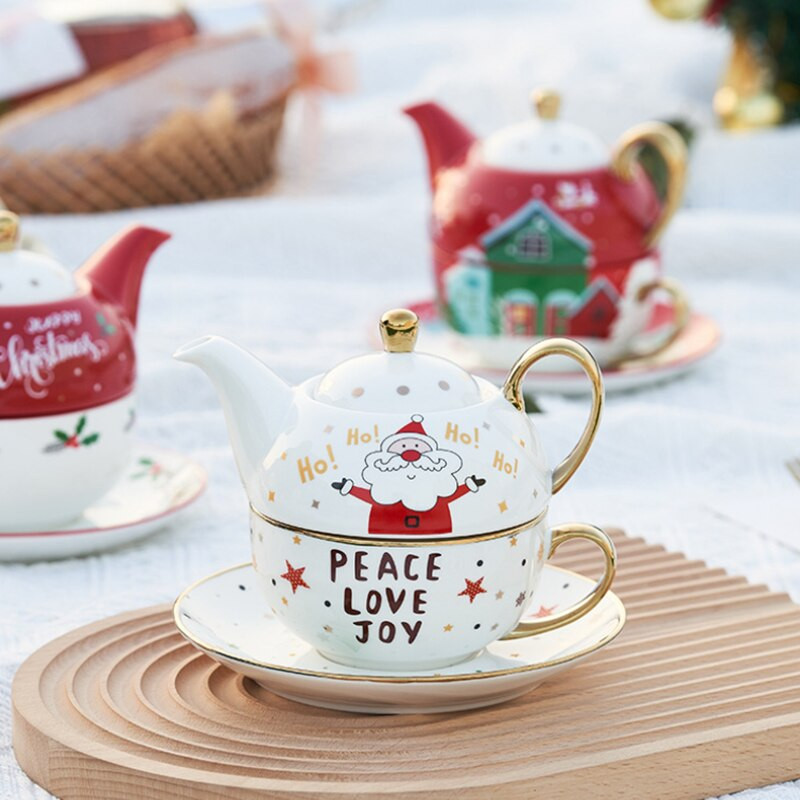 Kalėdinio rašto porcelianiniai asmeniniai arbatos rinkiniai Keraminis nešiojamas arbatos rinkinys su arbatinuko arbatos puodeliu lėkštės paslauga dovanai 1 užsakymas