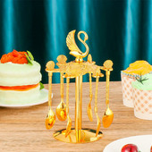 Suport de bază pentru lebădă de aur Vesele de masă Lingurițe creative și drăguțe Set de linguri de cafea de lebădă Linguriță de fructe Linguriță de desert
