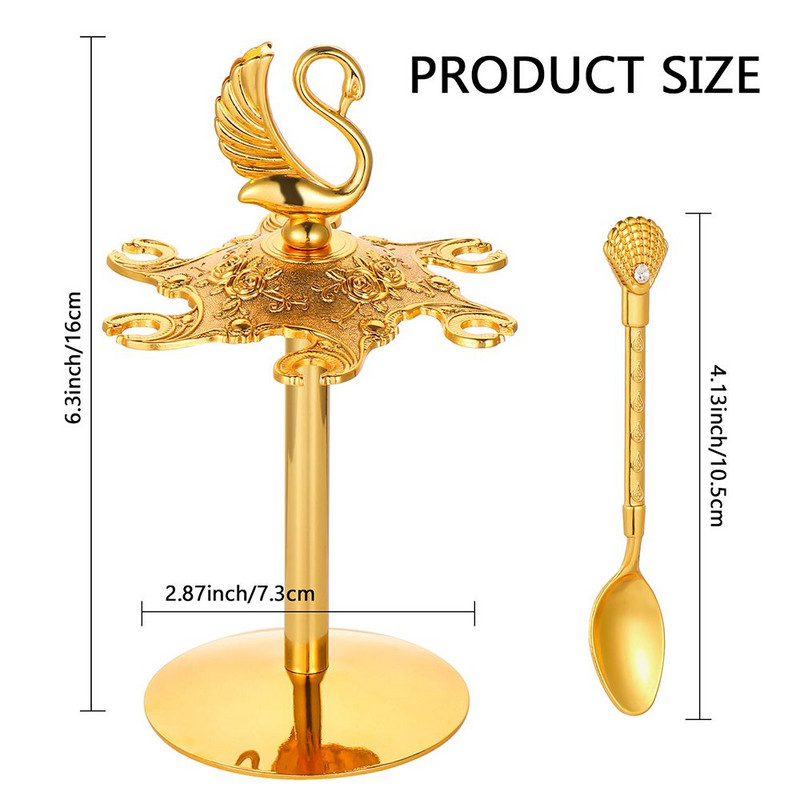 Suport de bază pentru lebădă de aur Vesele de masă Lingurițe creative și drăguțe Set de linguri de cafea de lebădă Linguriță de fructe Linguriță de desert