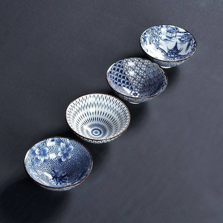 1 ks retro modrobiele porcelánové kornútkové šálky na čaj, ručne maľované keramické misky na čaj, cestovné šálky, sady čajových šálok