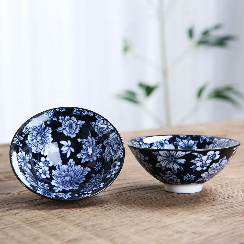 1 ks retro modrobiele porcelánové kornútkové šálky na čaj, ručne maľované keramické misky na čaj, cestovné šálky, sady čajových šálok
