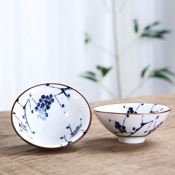 1 БР. Ретро синя и бяла порцеланова конусна чаша за чай против нагар, ръчно рисувана керамична купа за чай Чаши за пътуване Чаши за чай Комплекти чаши за чай