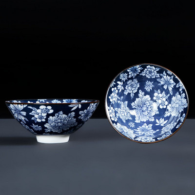 1 vnt Retro mėlynos ir baltos spalvos porcelianinis kūgio arbatos puodelis nuo pleiskanų, rankomis dažytas keraminis arbatos dubenis Kelioniniai puodeliai arbatos arbatos puodelių rinkiniai