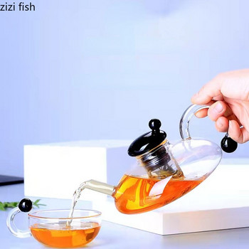 Прозрачен стъклен чайник Чаша за чай Kung Fu Комплект за чай Сервиз за следобеден чай Чайник Стъклена чаша Чайни прибори Инструменти за приготвяне на чай Комплект прибори за чай