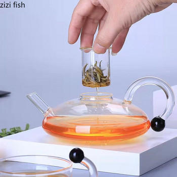 Прозрачен стъклен чайник Чаша за чай Kung Fu Комплект за чай Сервиз за следобеден чай Чайник Стъклена чаша Чайни прибори Инструменти за приготвяне на чай Комплект прибори за чай
