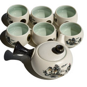 Porcelánová kanvica na čaj 180 ml + 5 šálok, tradičná čínska glazúra s snehovými vločkami, sada 6 šálok na čaj, ručne vyrobená kanvica na čaj, riad.