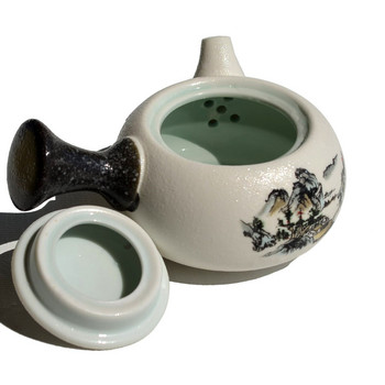 Порцеланов чайник 180 мл +5 чаени чаши Традиционна китайска глазура със снежинки Чаши за чайник Комплект от 6 прибора за чай Ръчно изработен чайник Накисване