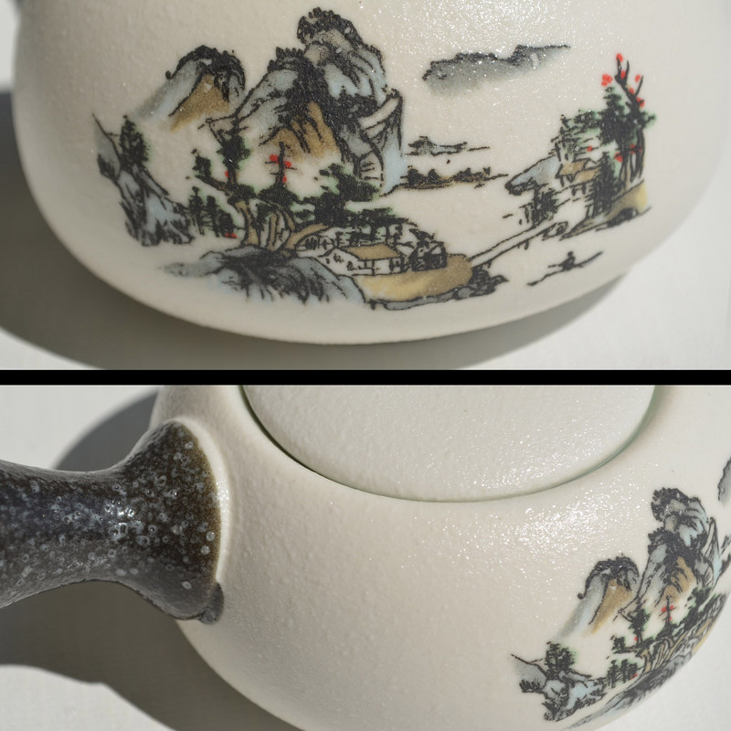 Porcelánová kanvica na čaj 180 ml + 5 šálok, tradičná čínska glazúra s snehovými vločkami, sada 6 šálok na čaj, ručne vyrobená kanvica na čaj, riad.