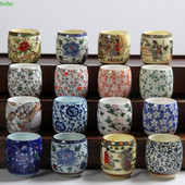 4 ks/sada modrobielych porcelánových čajových šálok 130 ml s klasickým kvetinovým vzorom, kuchynský riad na pitie