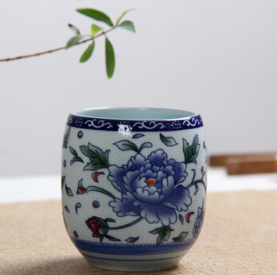 4 ks/sada modrobielych porcelánových čajových šálok 130 ml s klasickým kvetinovým vzorom, kuchynský riad na pitie